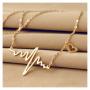 Generic Necklace Love Shaped Titanium Steel Heartbeat Lockbone Chain Heart Pendant Necklace Female Retro Necklace Jewelry Accessorie(Gold)