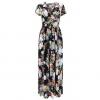 Generic Women`s V-Neck Floral Print Long Sleeveless Pocket Maxi Long Dress Casual-black-XL