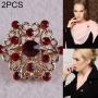 Generic 2 PCS Women Cuteorted Designs Crystal Flower Bejeweled Brooch(red+gold)