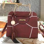 Fashion Exquisite Patchwork Cat Ear Handlebar Shoulder Bag Crossbody Handbag Wine red