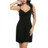 Generic Female Comfortable Sleepwear Deep V-neck Sling Nightdress With Pleated Details-black-M