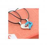 Fashion Heart Studded Pendant Couple Necklace- Silver+Blue