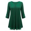 Generic Fashionable Women Long Sleeve Solid Color Shirt Tops O Neck Chiffon Blouse-green-L