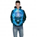 Fashion Blue Skull Print Hooded Pullover Hoodies Sweatshirt Tops Sportswear