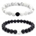 Generic 8mm Matte Black Natural White Turquoise Couple Bracelet A Suit