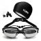 Generic 3 In 1 HD Waterproof And Anti-fog Large Frame Siamese Earplugs Swimming Goggles + Swimming Cap + Nose Clip Set For Men And Women(Black)