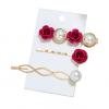 Generic Korean Fashion Hairpin Pearl Edge Clip Flower Geometry Word Hairpin Set-rose Red