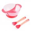 Fashion Baby Suction Cup Bowl Slip-resistant Tableware Temperature Sensing Spoon Set-Red