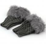 Generic Fashion Winter Arm Warmer Fingerless Gloves Knitted Fur Trim Gloves Mitten Dark Gray
