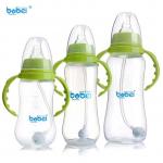 Generic 180ml/240ml/300ml new born baby kids milk feeding PP bottle with silicon nipple anti-dust cover with plastic Anti-hot handle(BP1031pink240ml)