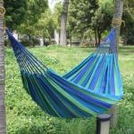 Generic UU 280*80cm 2 Persons Striped Hammock Outdoor Leisure Bed Thickened Hanging-blue