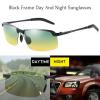 Generic Photochromic Polarized Sunglasses Men Driving Glasses 2019 Rimless Color Changing SunglDay Night Vision Anti Glare Goggles(#black day night)