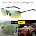 Generic Photochromic Polarized Sunglasses Men Driving Glasses 2019 Rimless Color Changing SunglDay Night Vision Anti Glare Goggles(#black day night)