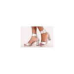 Fashion Ladies Silver Closed Casual Official High MidHeel