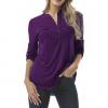 Generic Casual Women Long Sleeve Solid Color Shirt Tops Zi Er Collar Blouse Tops-purple-M