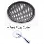 Generic Round Non-stick Pizza Pan With Holes Plus Free Pizza Cutter