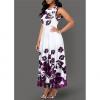 Fashion Large Size Elegant Women`s Floral Print Long Maxi Dress Evening Party Beach Dress Summer(#White)
