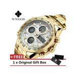 WWOOR Top Luxury Brand Watch Fashion Sports Men Dual Digital Watches Stainless Steel Quartz Wristwatch Gift For Male - -