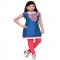 Ceemee Blue Cotton Dress Top (Kurti) & Pink Leggings