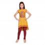 Ceemee Mustard Cotton Dress Top ( Kurti ) with Maroon leggings