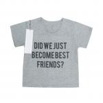 Fashion Baby Short Sleeve T-shirt BEST FRIENDS Printed Tops Pullover Infant Clothes Grey XL