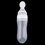 Generic Baby Silicone Squeeze Feeding Bottle With Spoon Food Rice Cereal Feeder 90ML whte
