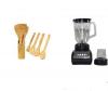 2 In 1 Electric Blender- Black and Four Wooden Kitchen Spoons