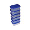 Set of 6 Clear Plastic Food Storage Containers 800 ml - Clear and blue lid