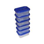 Set of 6 Clear Plastic Food Storage Containers 800 ml - Clear and blue lid