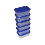 Set of 6 Clear Plastic Food Storage Containers 800 ml - Clear and blue lid