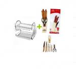 18 Inch 2 Layer Stainless Dish Drainer Plus Free Knife Set