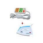 Scarlett Steam / Dry Flat Iron Box with Free 2-way Socket Extension Power Cable - White & Blue