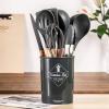 Generic Silicon Non-Stick Cooking Spoons Set Black -11pcs