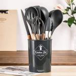 Generic Silicon Non-Stick Cooking Spoons Set Black -11pcs