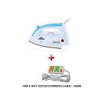 Scarlett Steam Iron Box + FREE 4-way Socket Extension - White & Blue