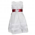 Generic White Girls` Dress With A Sherry Maroon Ribbon Belt