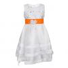 Generic White Girls` Dress With A Russet Orange Ribbon Belt
