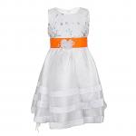 Generic White Girls` Dress With A Russet Orange Ribbon Belt