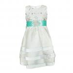 Generic White Girls` Dress With An Aqua Green Ribbon Belt