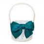 Generic White With Teal Ribbon Flower Girl Basket