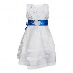 Generic White Girls` Dress With An Electric Blue Ribbon Belt