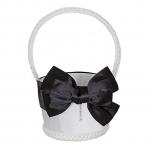 Generic White And Black Bow Matt Satin Flower Girls` Basket