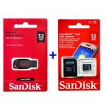 Sandisk 32 GB Micro SD Memory Card + 32 GB USB, Flash Disk