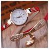 Duoya Bluerdream-Women Leather Rhinestone Analog Quartz Wrist Watches -Red