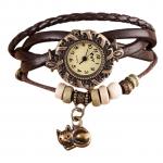 Generic Tectores Quartz Weave Around Leather Cat Bracelet Lady Woman Wrist Watch