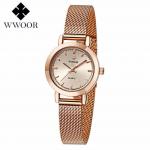 WWOOR New WWOOR 8823 Women`s Watch Ultra Thin Stainless Steel Quartz Watch Lady Casual Hours Bracelet Watches Women Lover`s Female Clock Gift