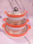 3pcs set Ceramic serving dishes with glass cover 3ltrs, 2ltrs 1ltr