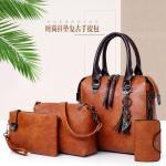 4 IN 1 Crazy Horse Texture PU Leather Shoulder Bag Ladies Handbag Messenger Bag With Tassel Brown
