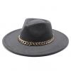 Black Gold Chain Detail Felt Fedora Hat