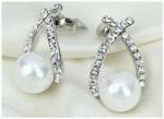Silver Beautiful Classic Pearl Rhinestone Party Bridal Drop Stud Earrings